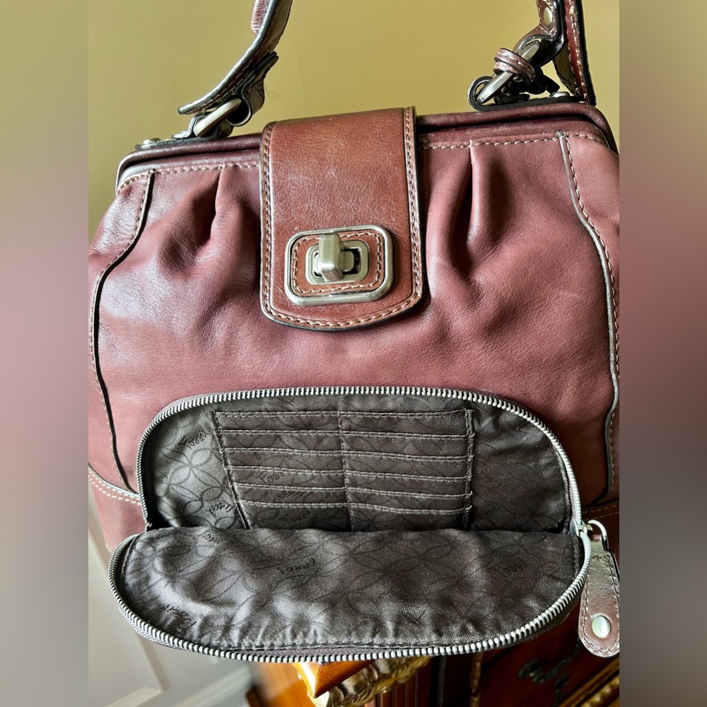 Fossil, Brown-Genuine leather Framed Satchel retro style Doctors Bag. - Picture 12 of 17